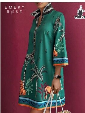 NEW Emery Rose Animal/Floral Print Shirt Dress